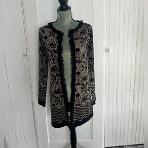 Elegant Black and Taupe Patterned Women's Sweater